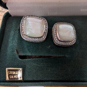 David Yurman Mother of Pearl and Diamond Clip on Earrings in Sterling Silver 925